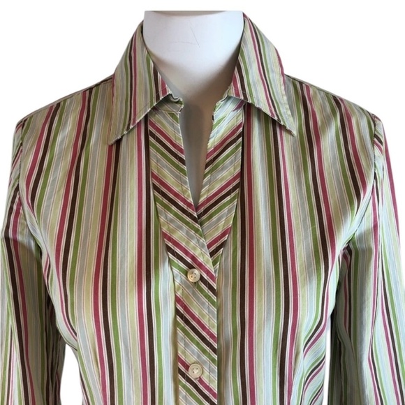 Gap Preppy Stretch V Neck Striped Button Down Oxford - Picture 2 of 7